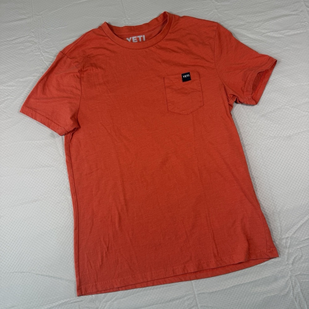 YETI No Sleep Till Brisket T-Shirt Small Red Coral Pocket Graphic BBQ Pitmaster